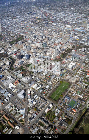 Christchurch, New Zealand - September 21, 2011: Aerial city and north-eastern suburbs view of building demolitions following recent  earthquakes on Se Stock Photo