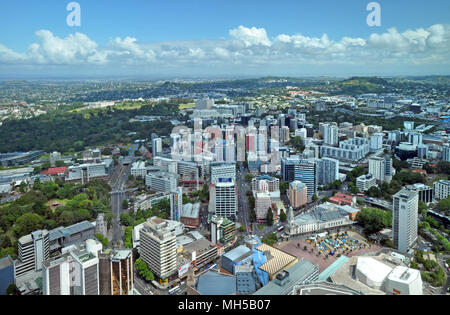 Auckland, New Zealand - December 02, 2011: Auckland city aerial panorama looking south east to Aotea Square and in the distance Mount Eden and the Man Stock Photo