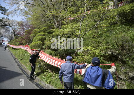 IWATE, JAPAN - APRIL 29 : People prepares for the Konsei Festival at Osawa Onsen in Hanamaki on April 29, 2018, Iwate Prefecture, Japan.(Photo: Richard Atrero de Guzman/Aflo) Stock Photo