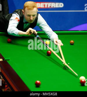 Sheffield, UK . 30th Apr, 2018. Anthony McGill of Scotland competes during the second round match with Ding Junhui of China at the World Snooker Championship 2018 at the Crucible Theatre in Sheffield, UK , Britain on April 30, 2018. Ding Junhui won 13-4. Credit: Han Yan/Xinhua/Alamy Live News Stock Photo