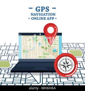 laptop with gps navigation software Stock Vector