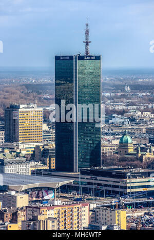 Warsaw / Poland - 03.16.2017: Vertical view on the tall glass made building in the city center. Stock Photo