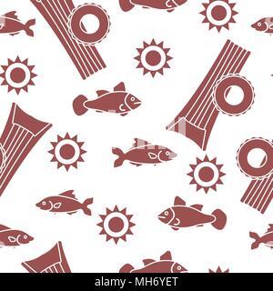 Seamless pattern with inflatable mattress, inflatable circle. Summer leisure. Stock Vector