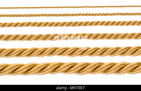 collection of various ropes string on white background Stock Photo