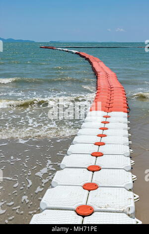 Plastic Floating Dock, Plastic Pontoon Cubes in the sea in sunny day Stock Photo
