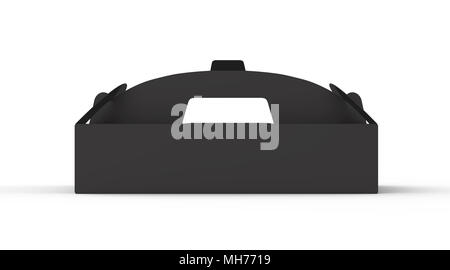 Isolated black carton box with handle in 3d illustration on white background, side view Stock Photo