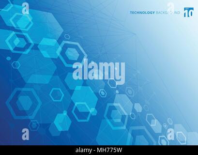 Abstract hexagonal structure of the molecules. The chemistry molecular study. Technology blue color background. Vector illustration Stock Vector