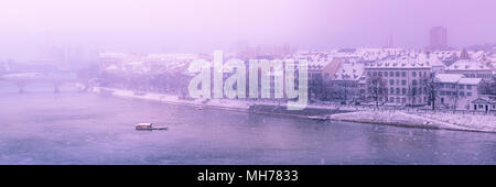 Dreamy winter panorama of a ferry crossing Stock Photo