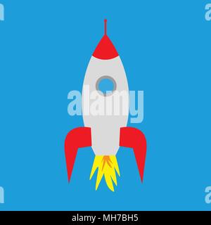 cartoon rocket on a blue background Stock Vector