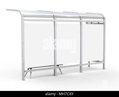 3D render bus shelter, blank copy space for advertising or promotional content, bus station billboard in back view Stock Photo