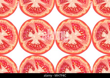 Vector seamless pattern of tomato slices on white background Stock Vector