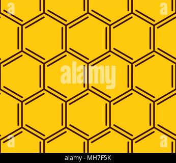Vector honeycomb seamless pattern. Geometric hexagonal pattern on yellow background Stock Vector