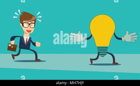 businessman run after idea bulb . Choices Idea and Decision concept. Stock Vector