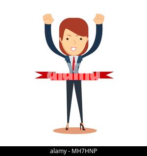 Concept of successful businesswoman in a finishing line. Stock Vector