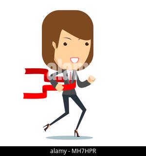 Concept of successful businesswoman in a finishing line. Stock Vector