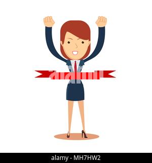 Concept of successful businesswoman in a finishing line. Stock Vector