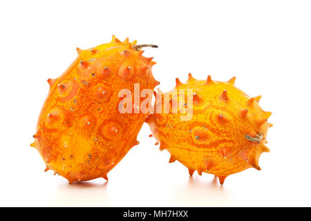 African Horned Melons on white background Stock Photo