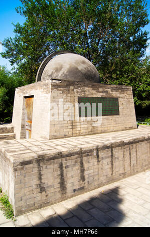 Historical Chinese astronomical instrument in the ornamental garden of the Beijing Ancient Observatory in Beijing, China. Stock Photo