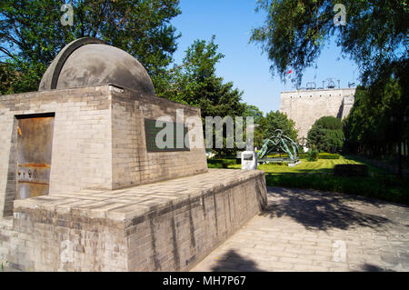 Historical Chinese astronomical instrument in the ornamental garden of the Beijing Ancient Observatory in Beijing, China. Stock Photo