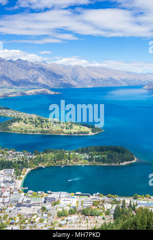 Queenstown South Island new zealand aerial view of downtown queenstown town centre lake wakatipu and the remarkables landscape queenstown new zealand Stock Photo