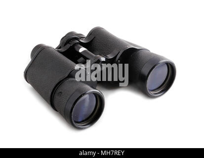 Black binoculars isolated on white background. Stock Photo