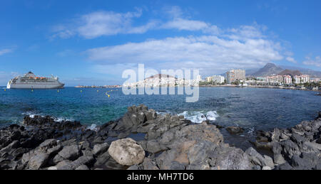 Los Cristianos with arriving ferry Stock Photo