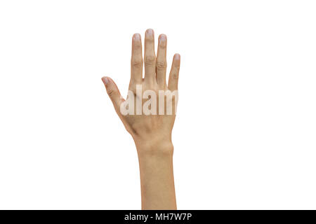 Woman hand showing five fingers isolated on white background with clipping path Stock Photo