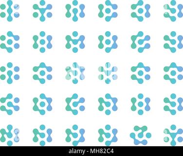 Innovation technology seal set. Isolated biology, chemistry concept logo. AI logotype collection. Pharmacy ad medical business industry logos. Blue abstract dots, medical science, vector illustration Stock Vector