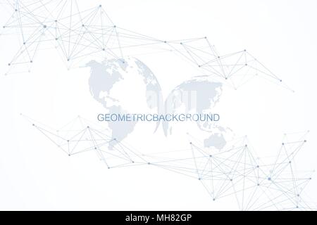 Abstract cloud computing background and networks concept with earth globes. Global digital connections with dotted and lines. Big data visualization complex with compounds. Vector illustration Stock Vector
