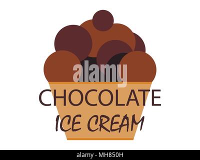 Chocolate ice cream in a waffle basket on a white background. Vector illustration Stock Vector