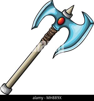Vector illustration of a medieval fantastic blue axe. Stock Vector