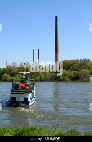 Ferry boat crossing the Rhine river near Cologne, Germany Stock Photo