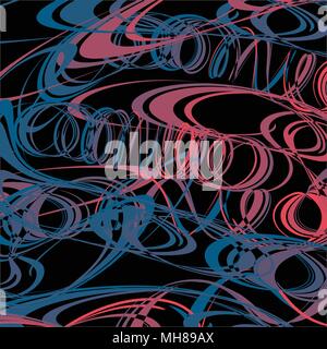 Abstract background of wavy, pulsating lines of paints on black background. Art space texture, purple and violet pattern. Stock Vector