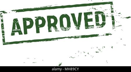 Quality control approved stamp green color vector template. Grunge stamp frame, isolated grungy vector illustration on white background. Stock Vector