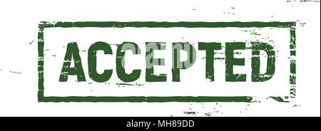 Quality control accepted stamp green color vector template. Grunge stamp frame, isolated grungy vector illustration on white background. Stock Vector