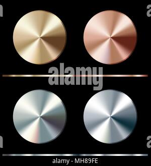 Metal gradient template. Gold, silver, bronze, platinum, steel, chrome round surface, vector illustration. Stock Vector