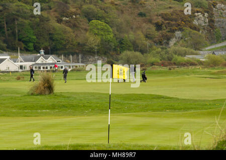 Flag on the greens at Royal Saint Davids Golf Course in Harlech West Wales established in 1894 one the premier courses in Wales Stock Photo