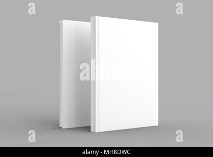 Hard cover book mock up isolated on soft gray background. 3D illustrating. Stock Photo