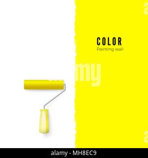 Paint roller with paint and space for text or other design on vertical wall. Vector illustration Stock Vector