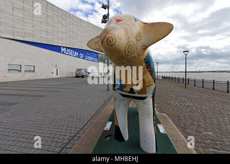 The mini Superlambananas situated at the Pier Head Liverpool. Stock Photo