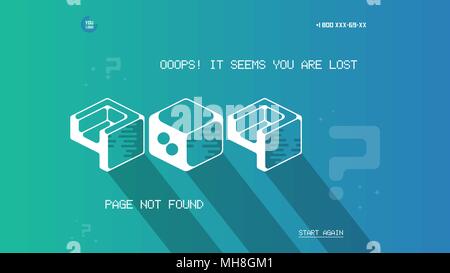Error 404 page template with flat space art. Flat design vector 404 error page template for website. Cosmic flat space art in error 404 page design template. 404 error page not found flat design page Stock Vector