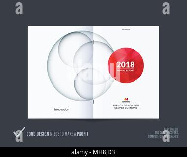 Design of abstract double-page brochure with colourful circles, quares, triangles for branding. Business vector broadside. Stock Vector