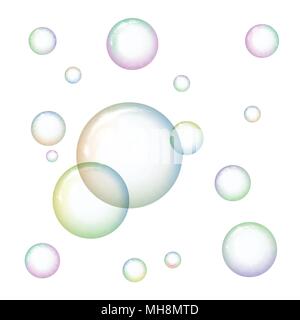 Transparent soap bubbles on white background Stock Vector