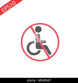 Disabled sign in the red circle on white background. Handicapped person icon isolated on white background. No, Ban or Stop signs. Prohibiting sign for Stock Vector