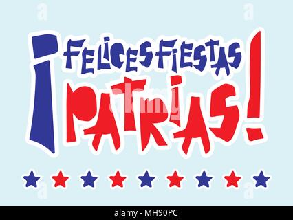 Flat fiestas patrias design card with text fiestas patrias in Chile national state flag colors Vintage grunge torn paper style. Stock Vector