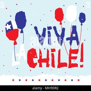 Flat fiestas patrias design card with text Viva la Chile in national state flag colors Vintage grunge torn paper style. Stock Vector