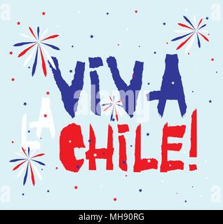 Flat fiestas patrias design card with text Viva la Chile in national state flag colors Vintage grunge torn paper style. Stock Vector