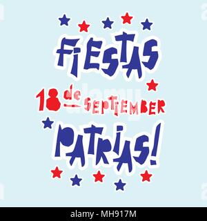 Flat fiestas patrias design for banner, apparel print independence victory day card, slogan graphic poster with text fiestas patrias in Chile national Stock Vector
