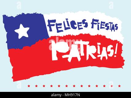 Flat fiestas patrias design for banner, apparel print independence victory day card, slogan graphic poster with text fiestas patrias in Chile national Stock Vector