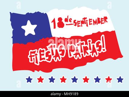 Flat fiestas patrias design for banner, apparel print independence victory day card, slogan graphic poster with text fiestas patrias in Chile national Stock Vector